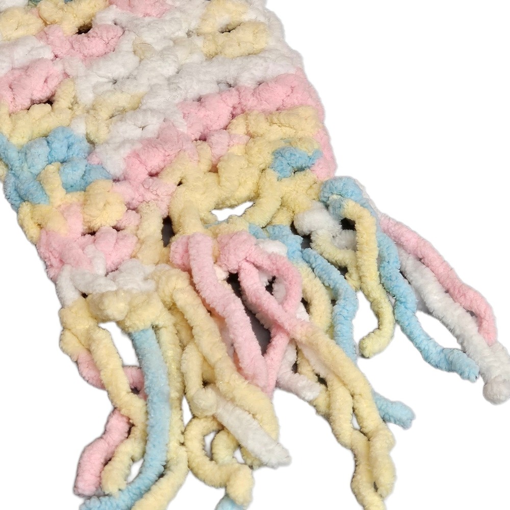 Handmade Crochet Multicolor Pastel Soft Chenille Toddler Kid Hat and Scarf Set - Picture 2 of 5